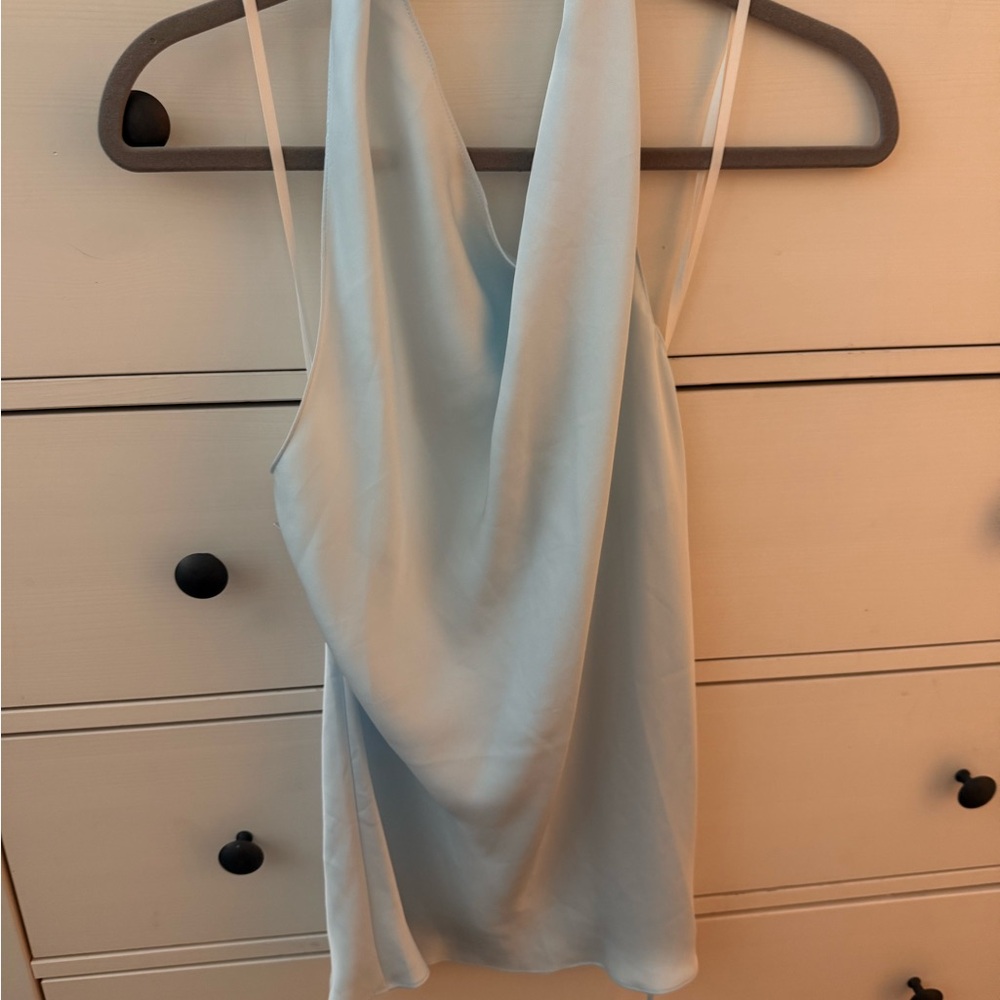 NWT Aritzia Babitz ice blue satin cowl halter top (Size S)